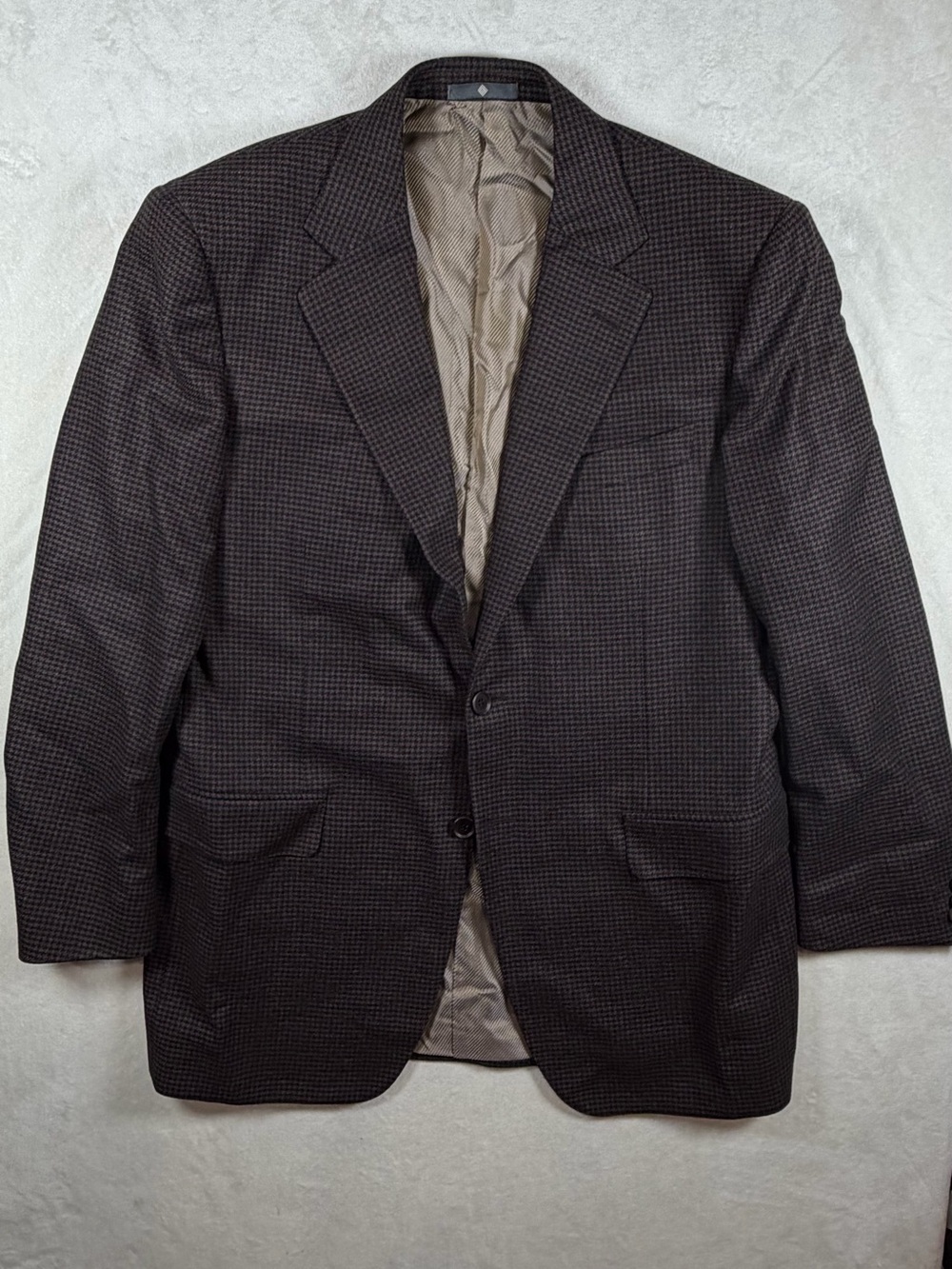 Zanella 42R 100% Wool Men's Black and Brown Micro-Check Houndstooth Sport Coat